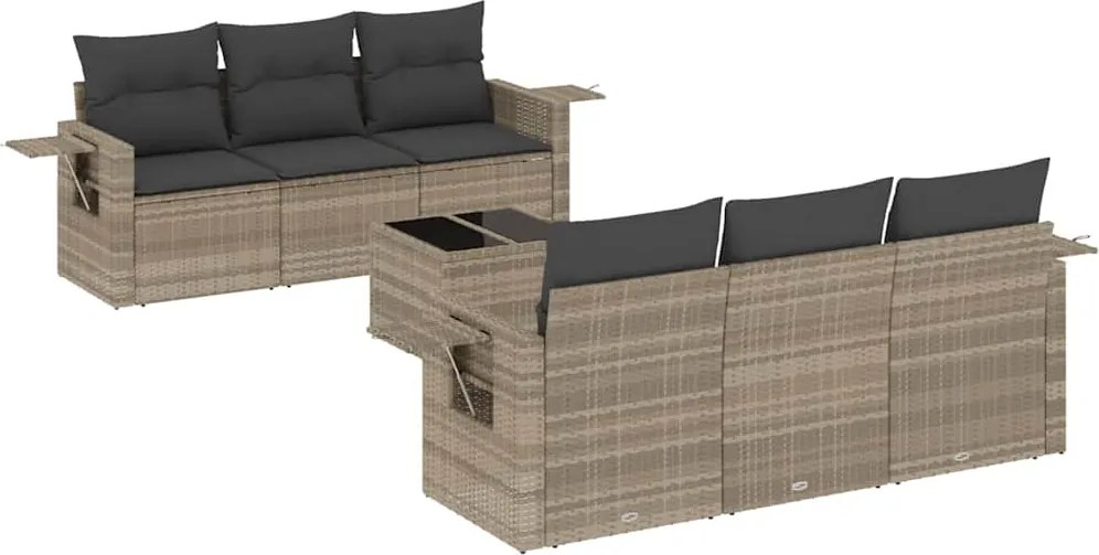 vidaXL 7 részes világosszürke polyrattan kerti ülőgarnitúra párnákkal