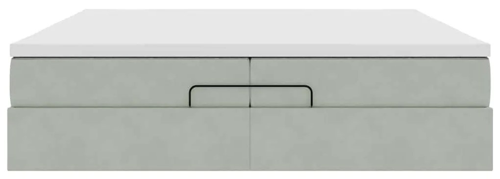 Ottomán ágykeret matracokkal világosszürke 200x200cm bársony