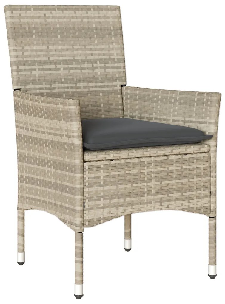 3 Részes Kert Étkező Szett Párnákkal Világosszürke Műanyag Rattan, Kert Asztal Fekete 80x80x73 cm Edzett Üveg