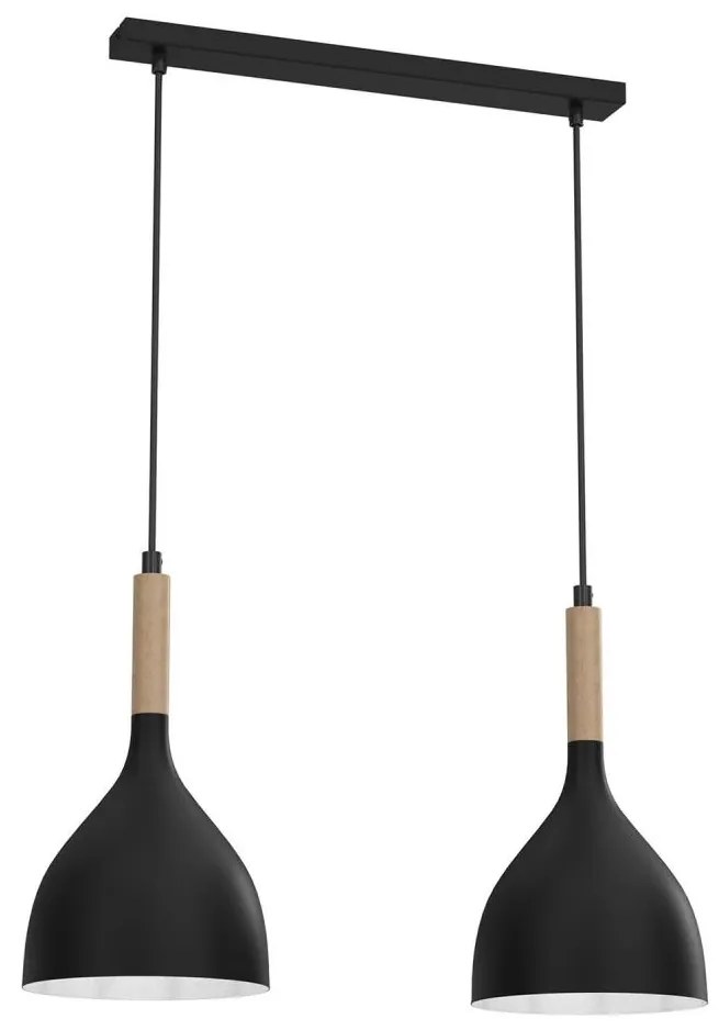 Csillár zsinóron NOAK WOOD 2xE27/15W/230V fekete/bükkfa