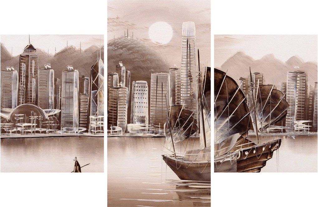 Kép - Victoria Harbour, Hong Kong, szépia hatás (90x60 cm)