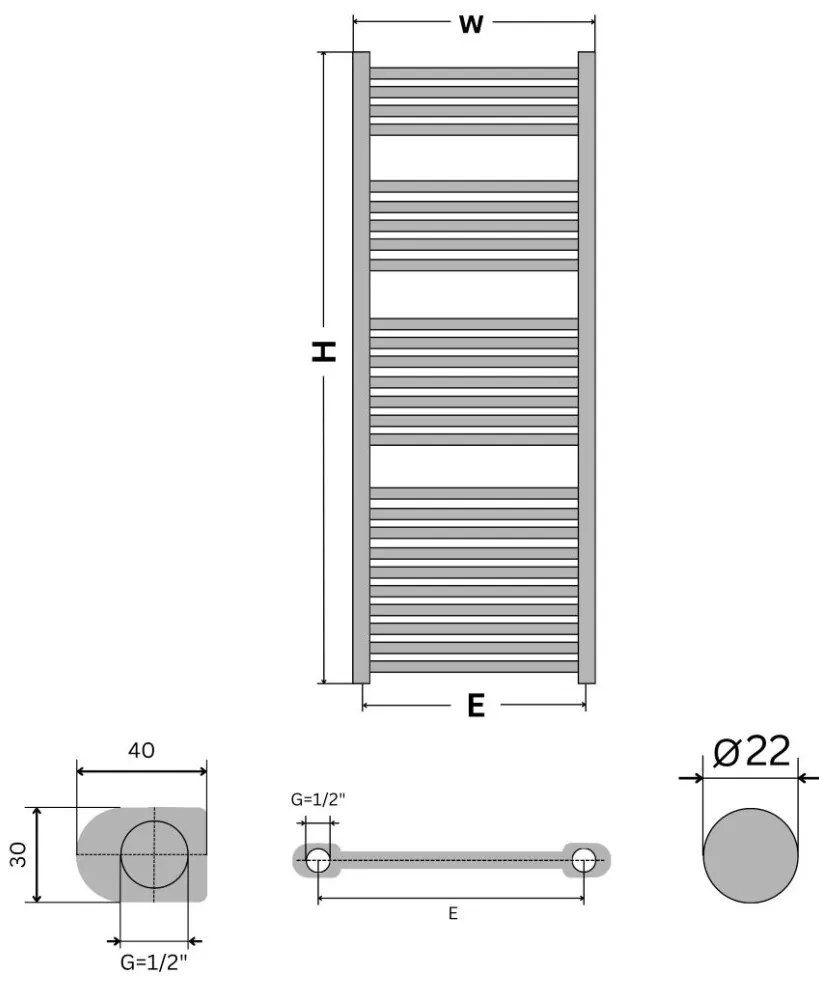 Viva Platinum Therm törölközőszárító radiátor - ÍVES - fehér - 600 x 1800 mm