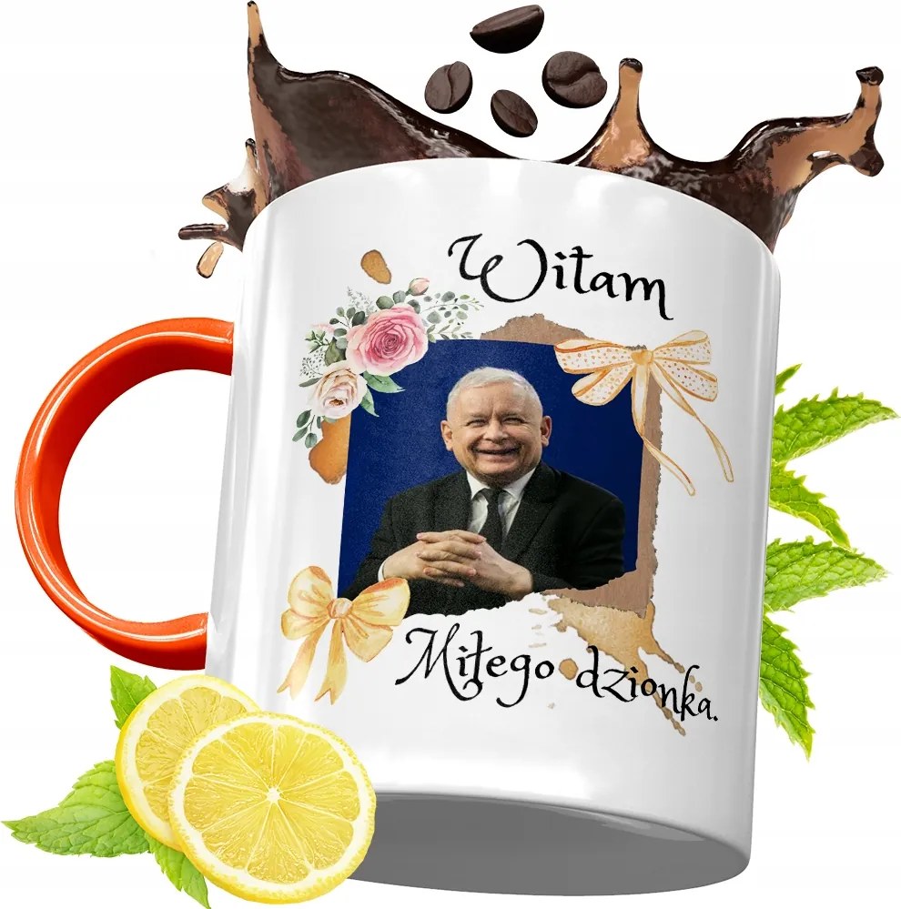 Narancssárga Bögre A Pis Elnökétől Jaroslaw Kaczynski fényképes nyomtatással
