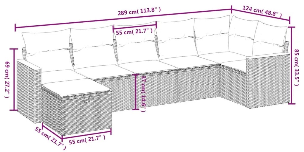 7 részes szürke polyrattan kerti ülőgarnitúra párnákkal