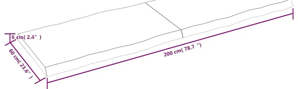 kezeletlen tömör fa asztallap 200x60x(2-6) cm