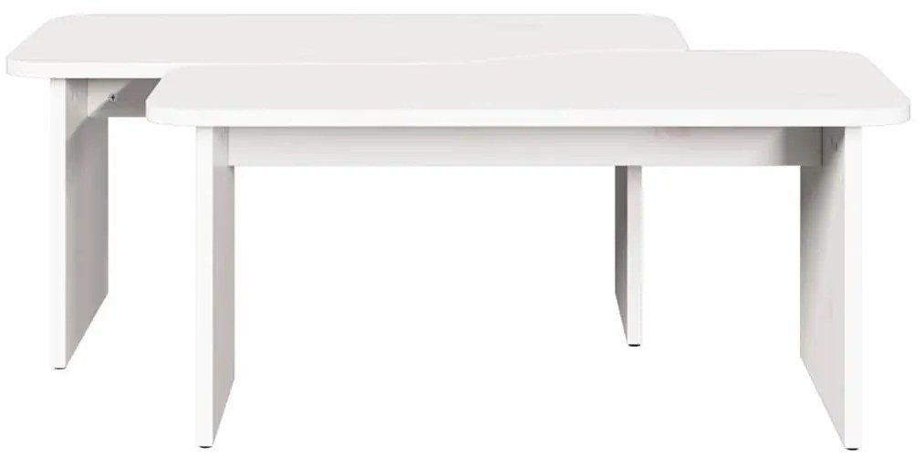 Dohányzóasztal 2 pcs Fehér 100 x 69 x 35.5 cm Tömör fenyőfa