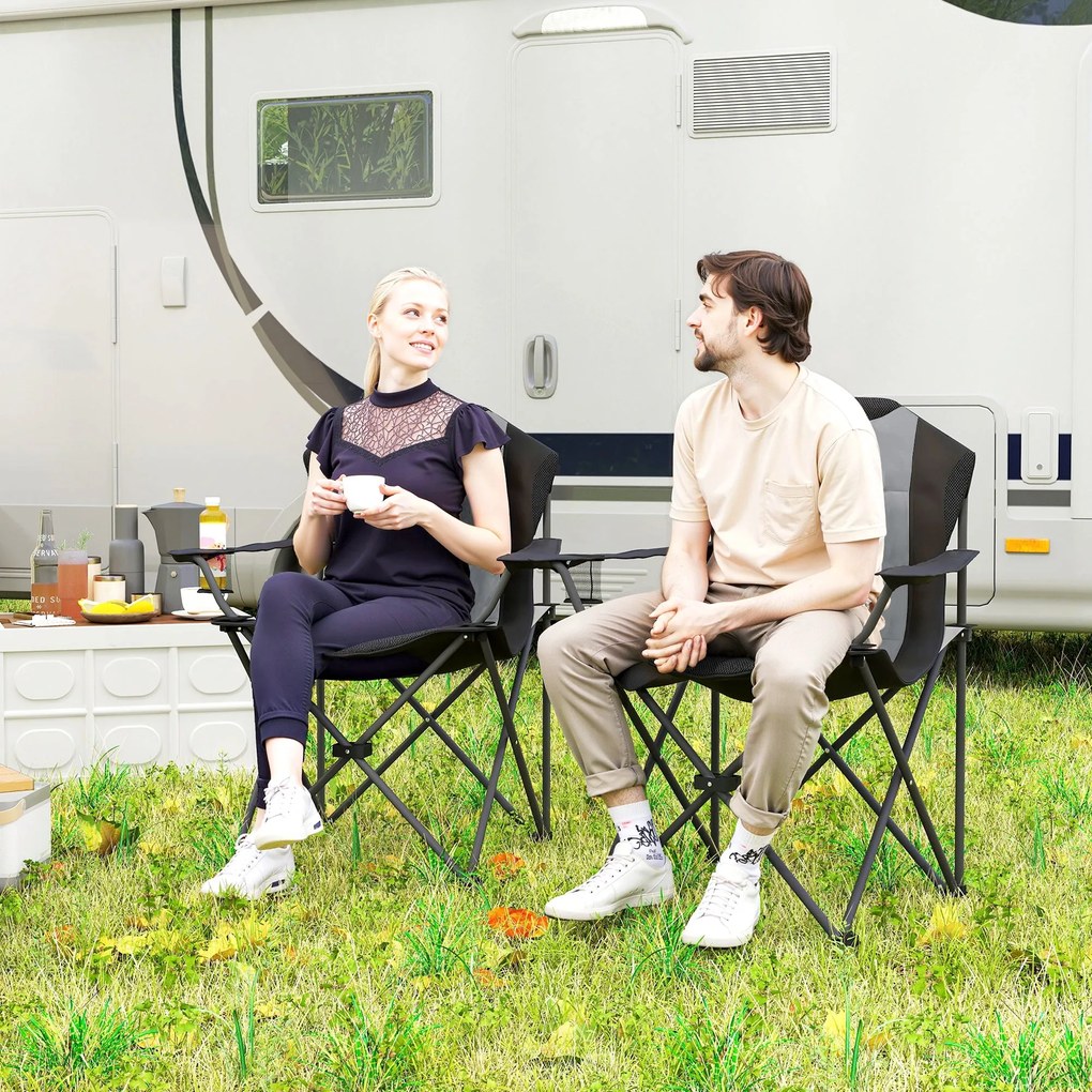 Outsunny 2 db Hordozható Párnázott Magas Hátú Összecsukható Kemping Szék Kávéscsésze Tartóval, Összecsukható Szék Túrázáshoz, Strandra, Piknikre, Utaz