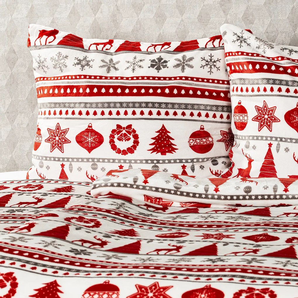 4Home Christmas Time mikroflanel ágyneműhuzat, piros, 160 x 200 cm, 70 x 80 cm