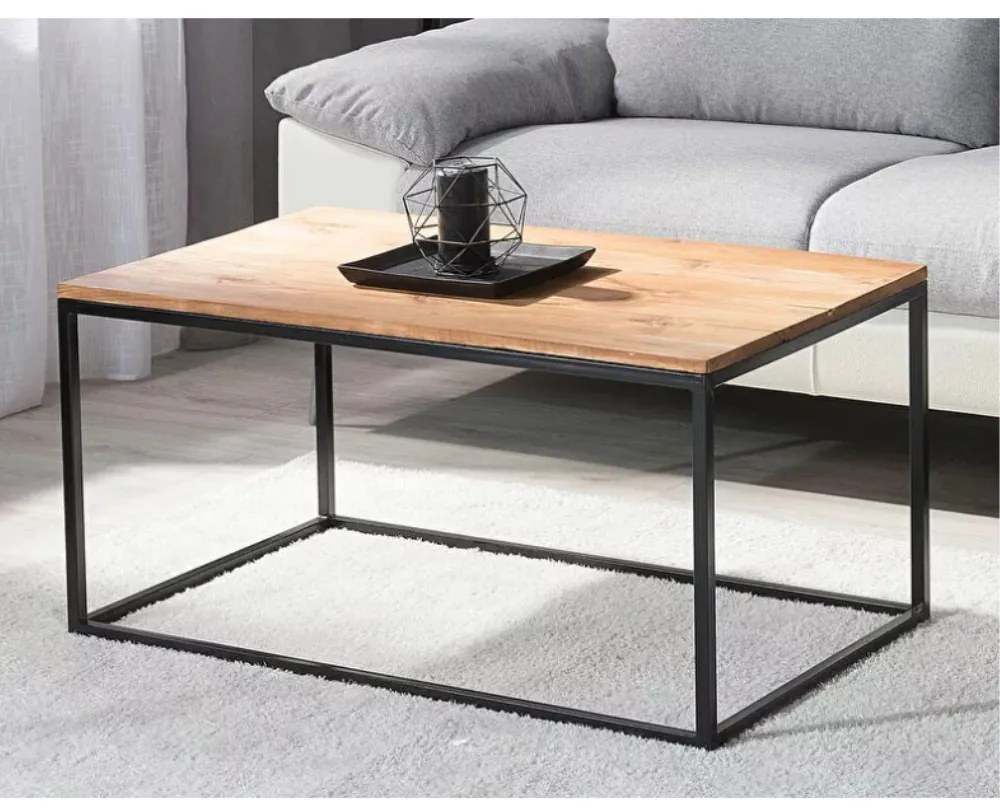 Intenso Home loft stílusú szögletes dohányzóasztal fém lábbal 90 x 40cm (Sonoma tölgy) | Masszív fém váz