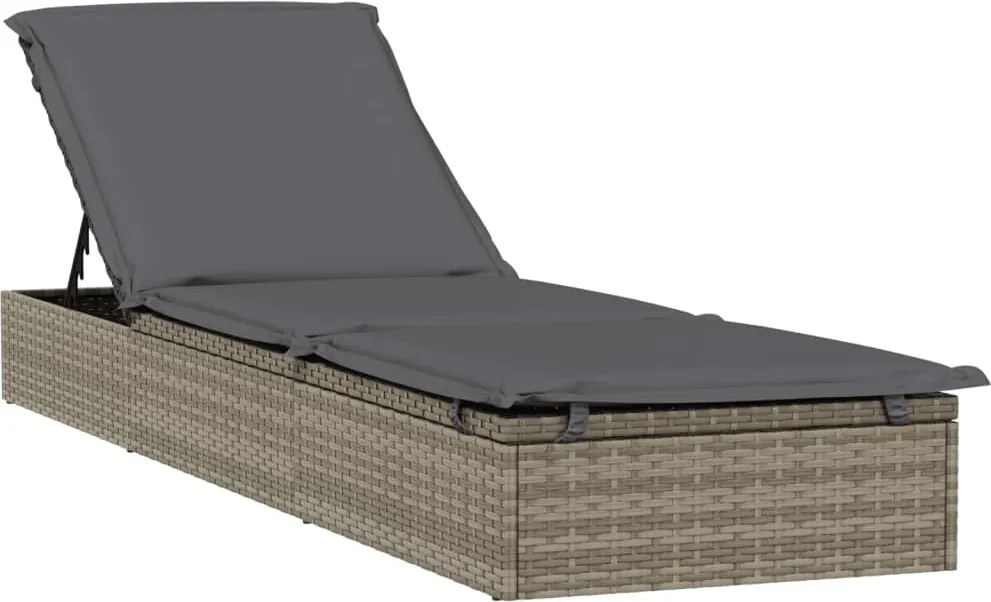 vidaXL 1 db szürke polyrattan napozóágy párnával 201 x 55 x 62 cm