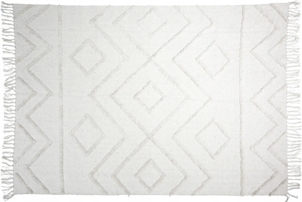 Téglalap alakú Pamut Szőnyeg hálószobába Fehér 120x180 Boho rojtokkal