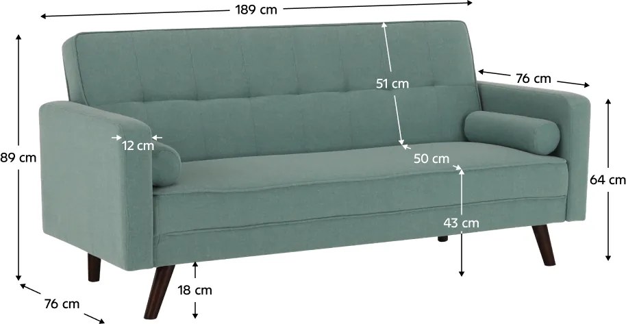 Kinyitható kanapé, zöld-mentol szövet, OTISA