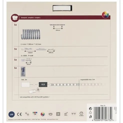 Paulmann 70673 - LED RGB/40W Dimmelhető szalag MAXLED 3m 230V + távirányító