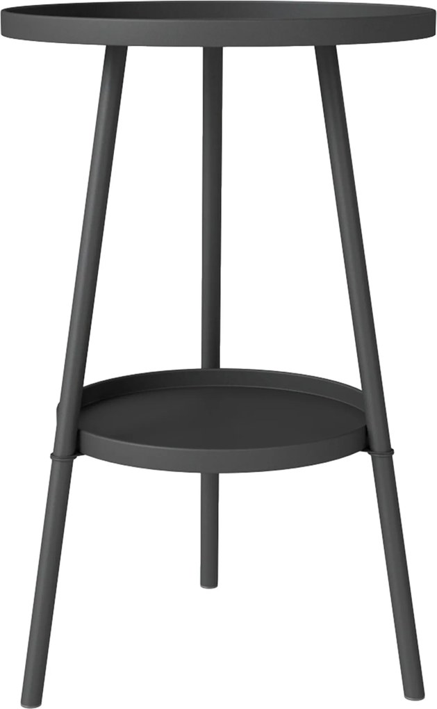 Outsunny Kerek 2-Szintes Kerti Asztal Kültéri Terasz Asztal Ø32x51 cm Alap Tálcával és Fém Kerettel Fekete | Aosom