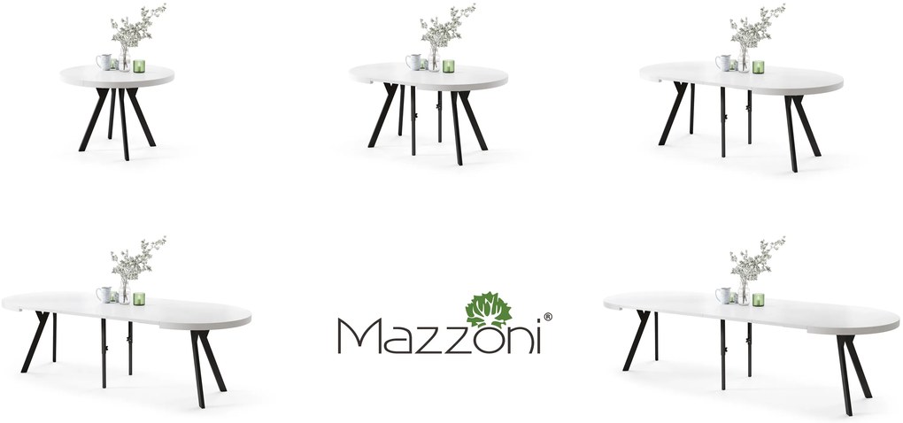 Mazzoni VITO Fehér Matt/fekete lábak - LOFT/IPARI STÍLUSÚ 310 cm-re BŐVÍTHETŐ NAGY KEREK ASZTAL Ø110 Y LÁBAKKAL