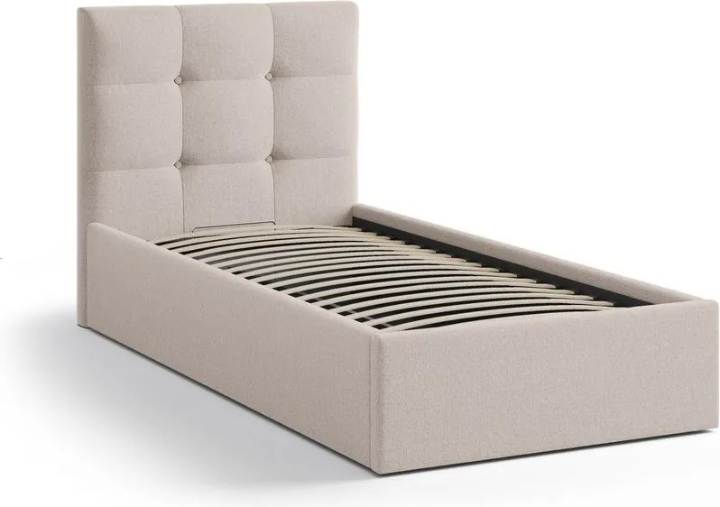 Világosbarna kárpitozott ágyneműtartós egyszemélyes ágy ágyráccsal 90x200 cm Phaedra – Micadoni