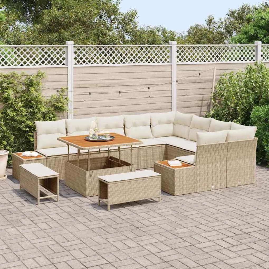 Kerti Kanapé Szett párnával tárolóval 12 pcs Bézs Poli rattan