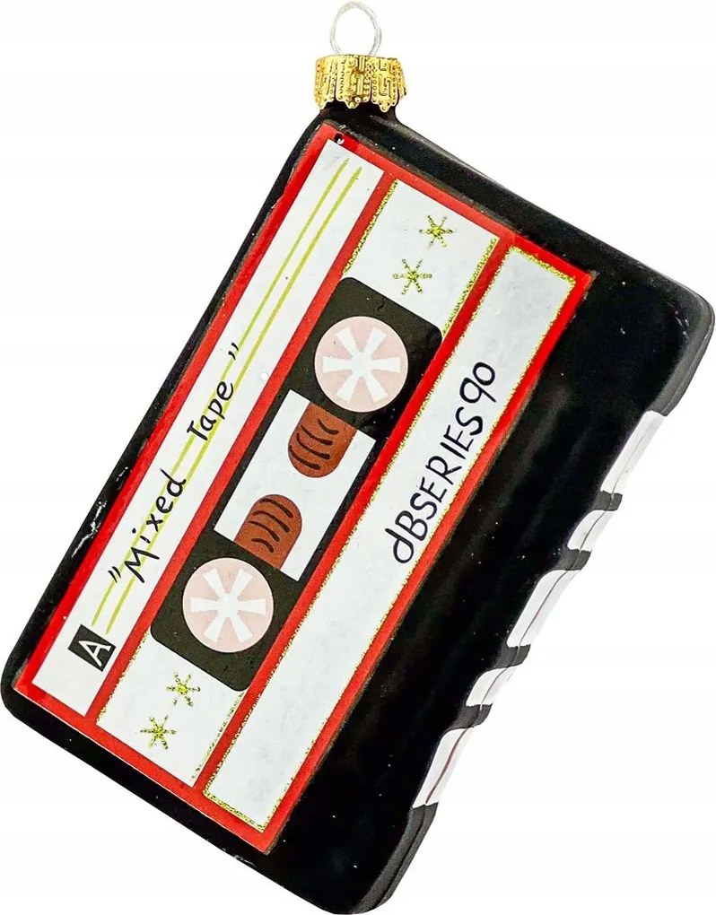 Karácsonyfadísz Folkstar retro kazetta, kézzel készített üveggömb