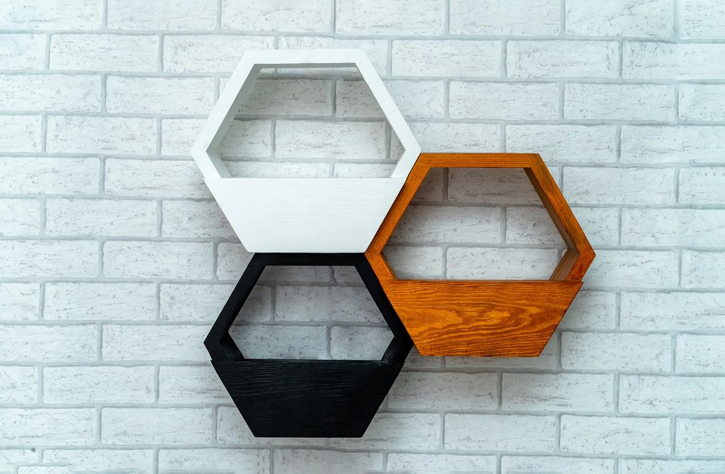 Polc Méhsejt Hexagon Fa Fenyő 3 Db