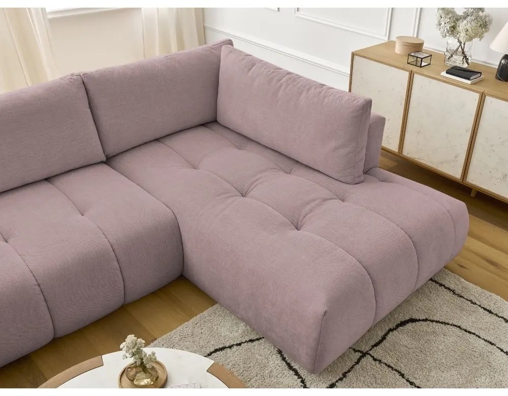 Rózsaszín kinyitható-tárolóhelyes sarokkanapé (jobb oldali-U alakú) Fuji – Bobochic Paris