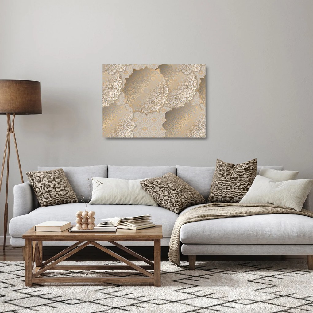 Kép - Mandalák arany tónusokban (üvegen) (70x50 cm)