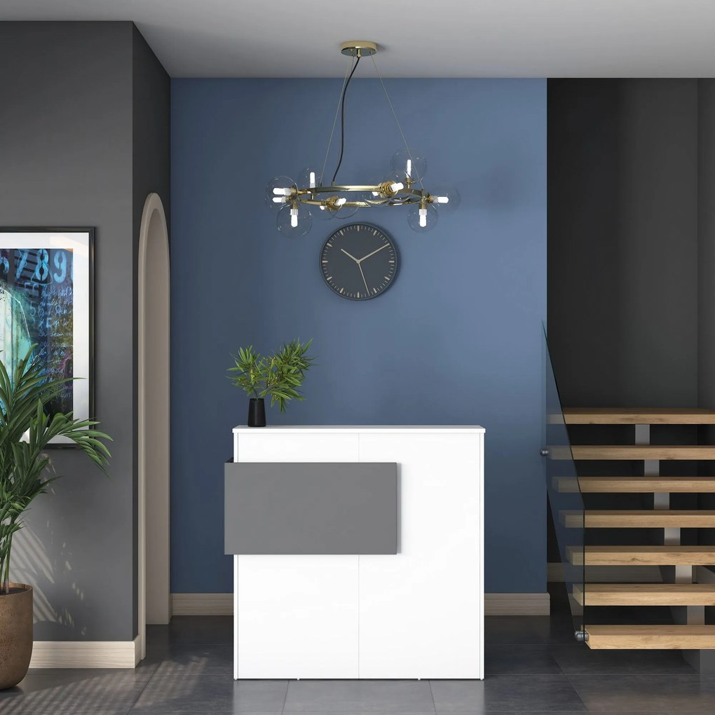 Recepciós pult fiókokkal, 110x110x40 cm,  fehér és szürke