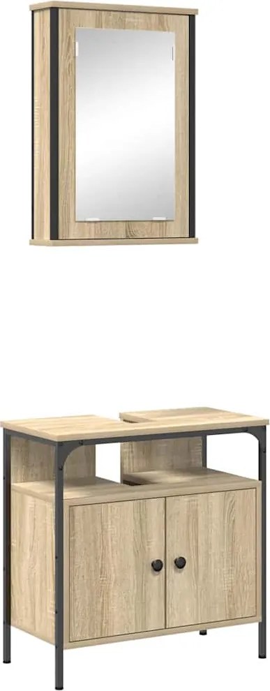 vidaXL Fürdőszoba bútor szett polcokkal tárolóval 2 pcs Barna Faanyag