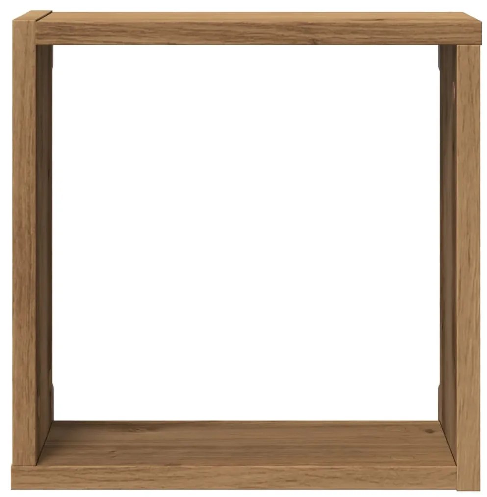 2 db kézműves tölgyszínű szerelt fa fali kockapolc 30x15x30 cm