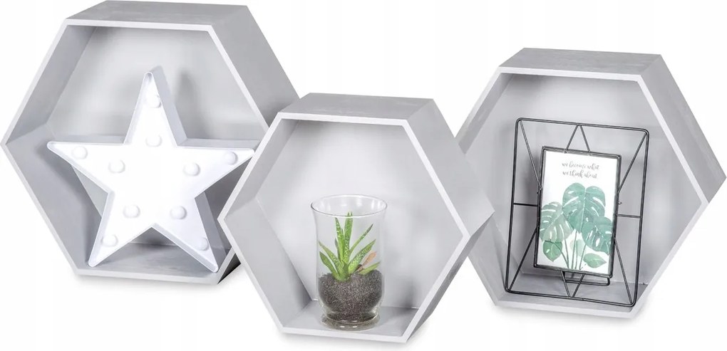 Fali Polcok Fa Méhsejt Hexagon Lógó Dekoratív 3 Db