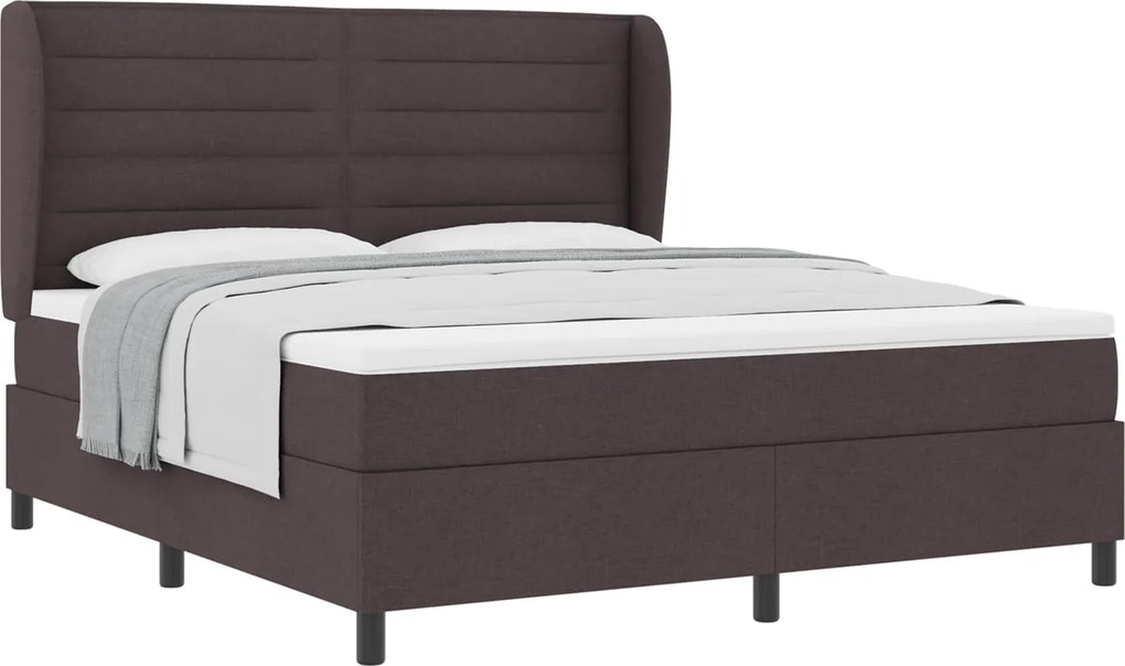 vidaXL Boxrugós ágy matracmal sötétbarna 180 x 200 cm szövet