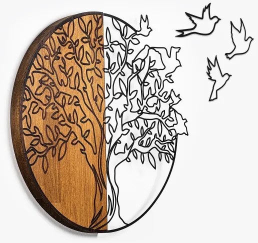 Fali dekoráció 60x56 cm fa/fém fa és madarak mintával