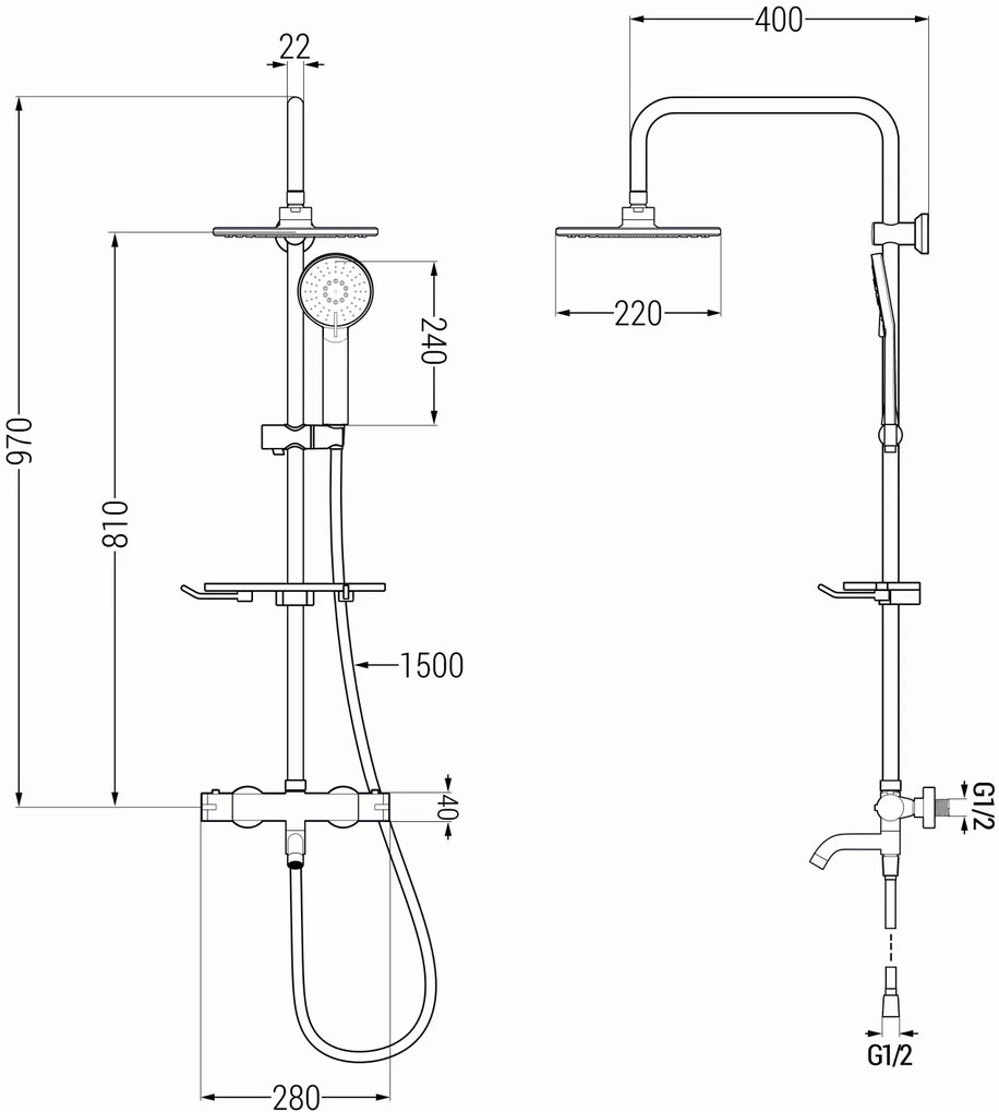 Mexen - KT40 zuhanygarnitúra termosztatikus kádcsappal Kai, fehér, 779004093-20