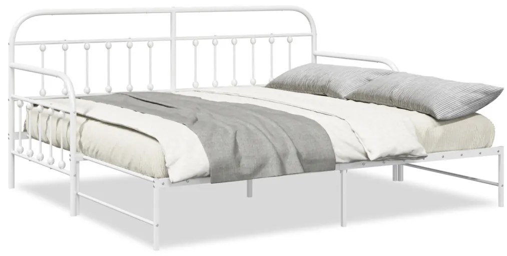 Nappaliágy Fém Trundle ágyneműtartóval Fehér 90x200 cm