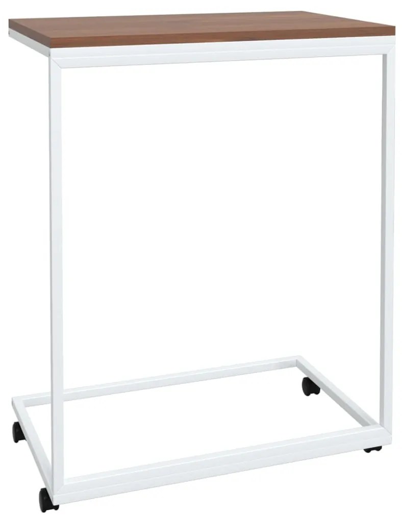 Fehér szerelt fa kisasztal kerekekkel 55x35x70 cm