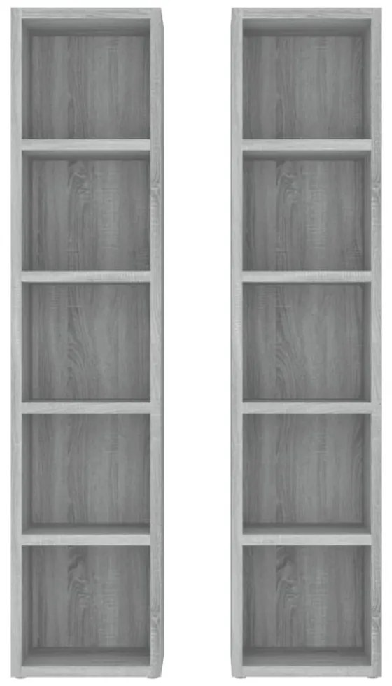 2 db szürke sonoma színű szerelt fa CD-szekrény 21x16x93,5 cm