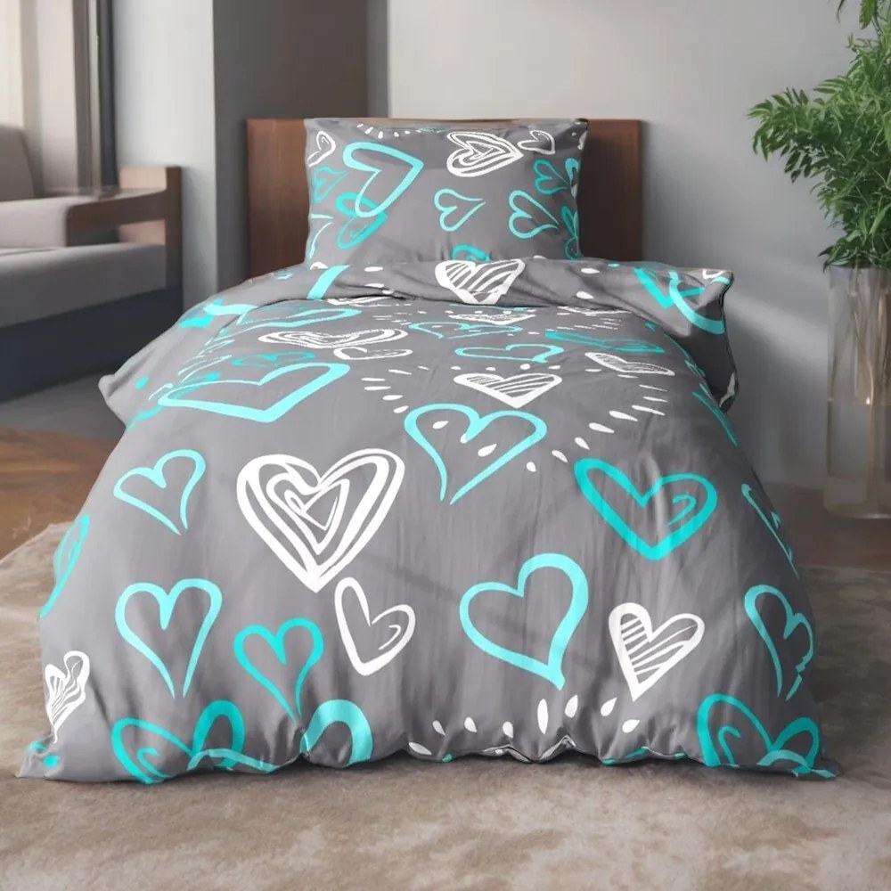 FLANEL DELUXE mintájú ágyneműhuzat Homa DONA BLUE LOVE 140x200 cm