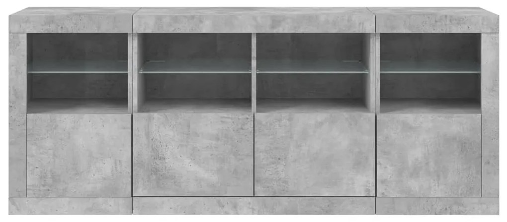 betonszürke tálalószekrény LED-világítással 163 x 37 x 67 cm