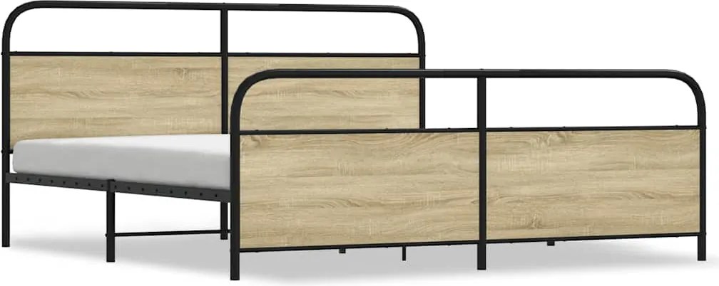 vidaXL sonoma tölgy színű fém ágykeret matrac nélkül 180 x 200 cm