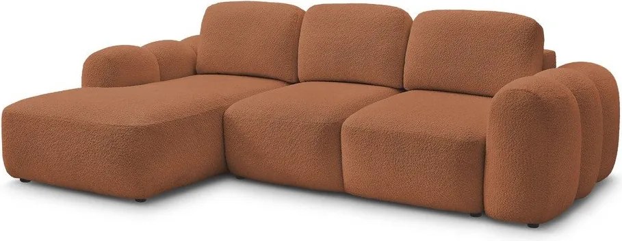 Narancssárga buklé kinyitható-tárolóhelyes sarokkanapé (bal oldali-heverő résszel) Montaigne – Bobochic Paris