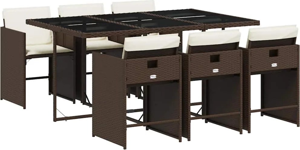 vidaXL 7 részes barna polyrattan kerti étkezőgarnitúra párnával