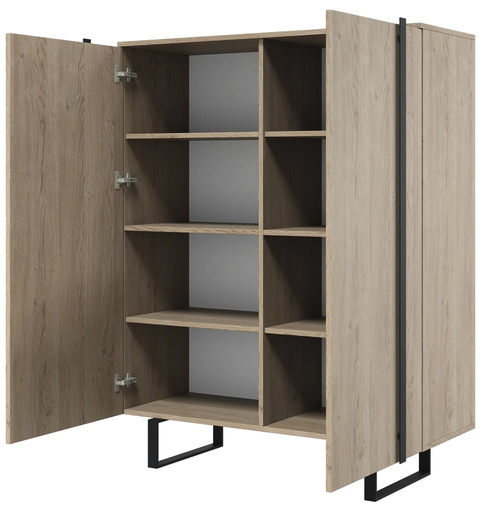 Verica magas komód 120 cm kétszárnyú - biszkvit tölgy / fekete lábak