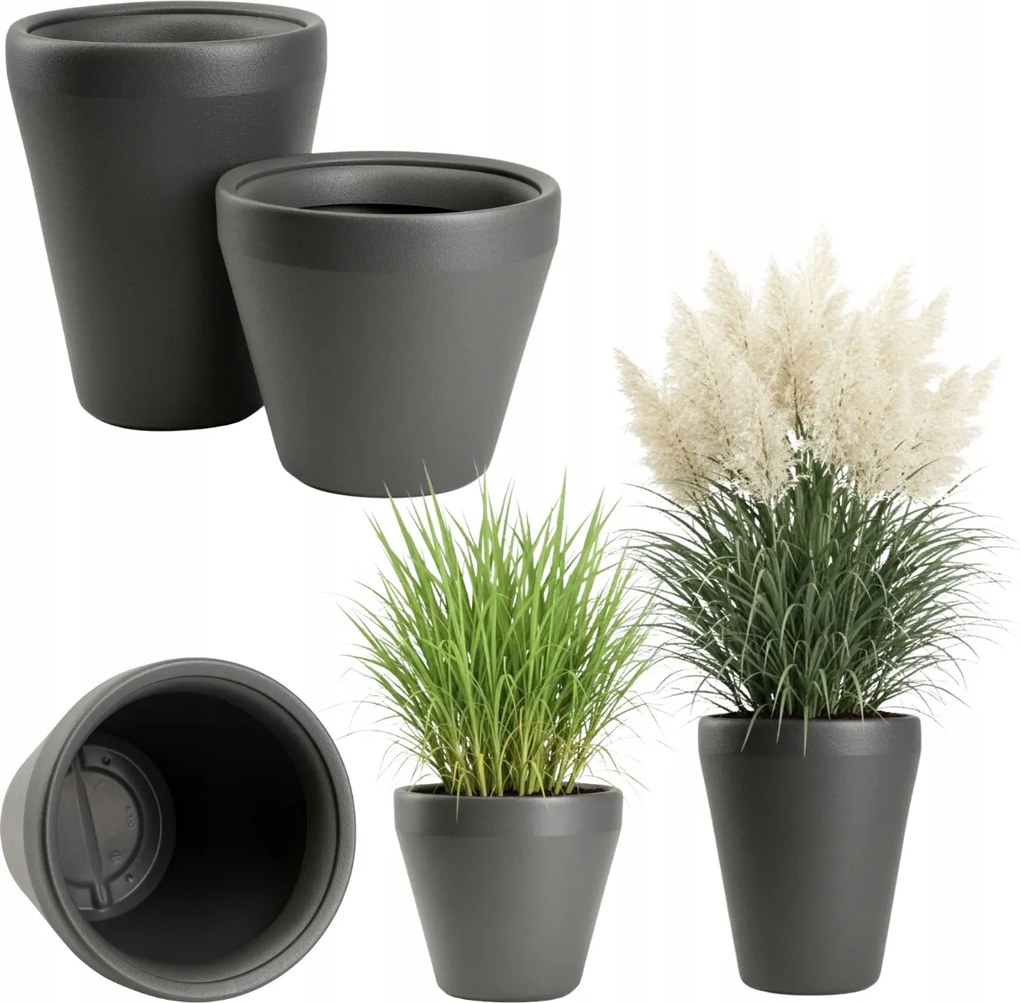 Kerti Virágtartó Készlet Műanyag nagy virágtartó terasz grafit