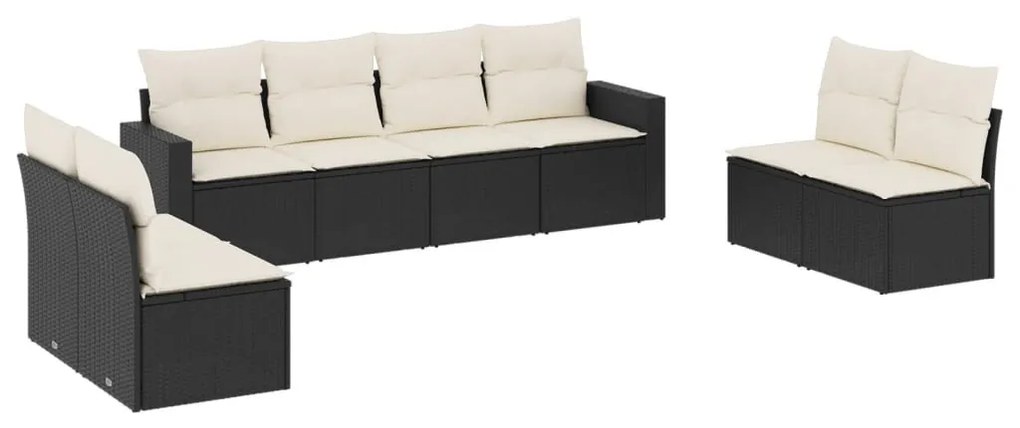 8 részes fekete polyrattan kerti ülőgarnitúra párnákkal