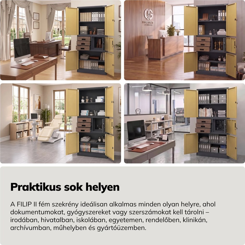Fém irodai szekrény széffel, antracit, dió, 900x1850x400 mm: FILIP II Eco Design