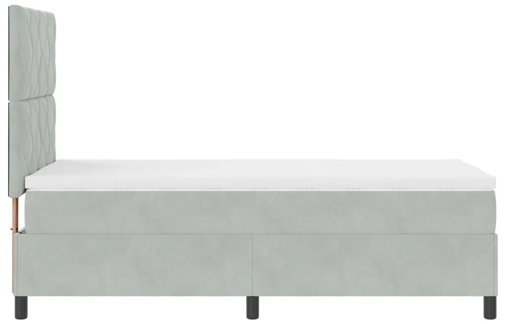 Boxspring Ágy Mattal Világosszürke Egyszemélyes Bársony