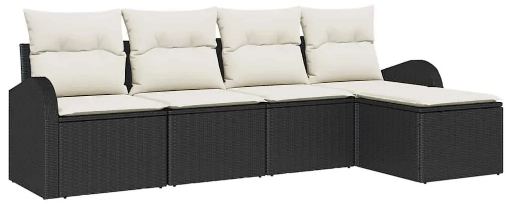 Kerti Kanapé Szett párnával 5 pcs Fekete és fehér Poli rattan