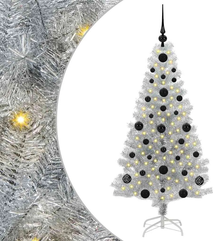 vidaXL Karácsonyfa 150 LED-del állvánnyal Ezüst 120 cm PET