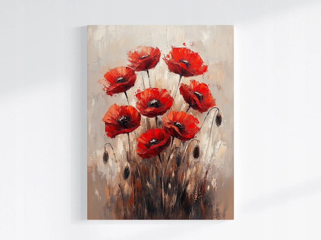 Poszter Természet Virágok Piros Pipacs Mező 75x100