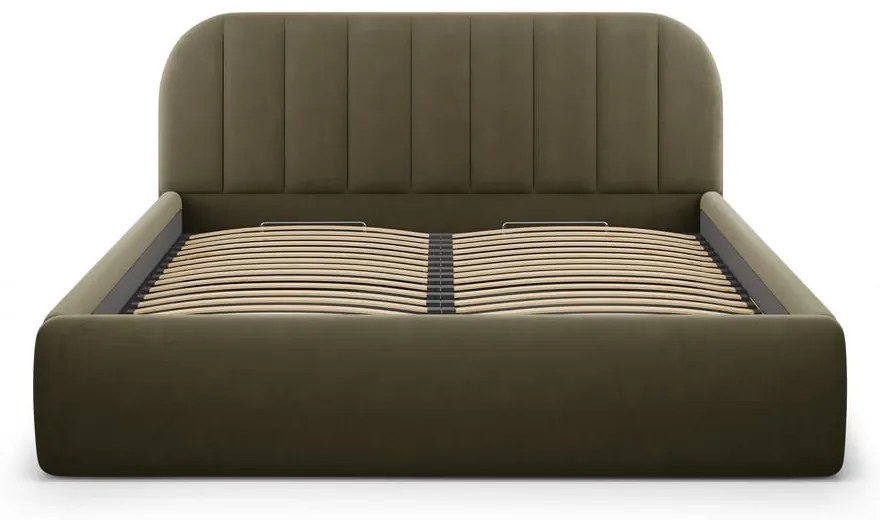 Zöld kárpitozott ágyneműtartós franciaágy ágyráccsal 160x200 cm Juno – Windsor & Co Sofas