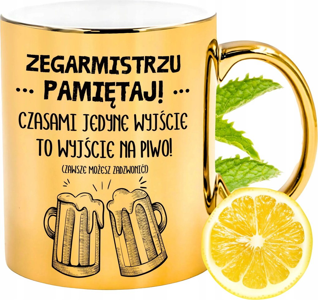 Arany csillogó bögre az órásmesternek ajándék fényképes nyomtatással